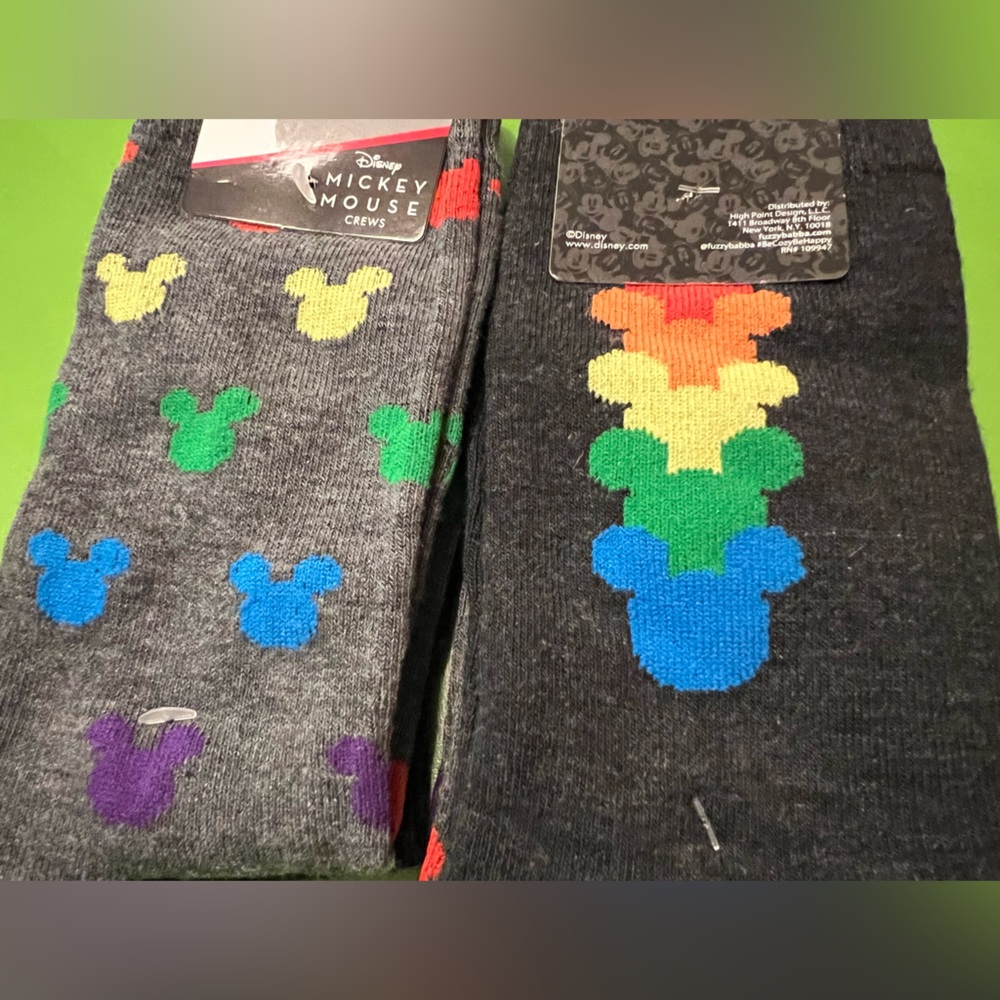 Mickey 2 pk Socks multi color mouse silhouette  70s modern unisex rainbow NEW